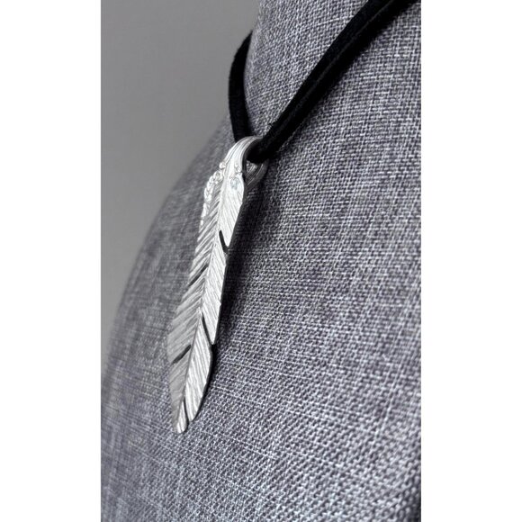 Upcycled Antique Silverware Feather Pendant Necklace: Bohemian Flatware Jewelry - Picture 5 of 7